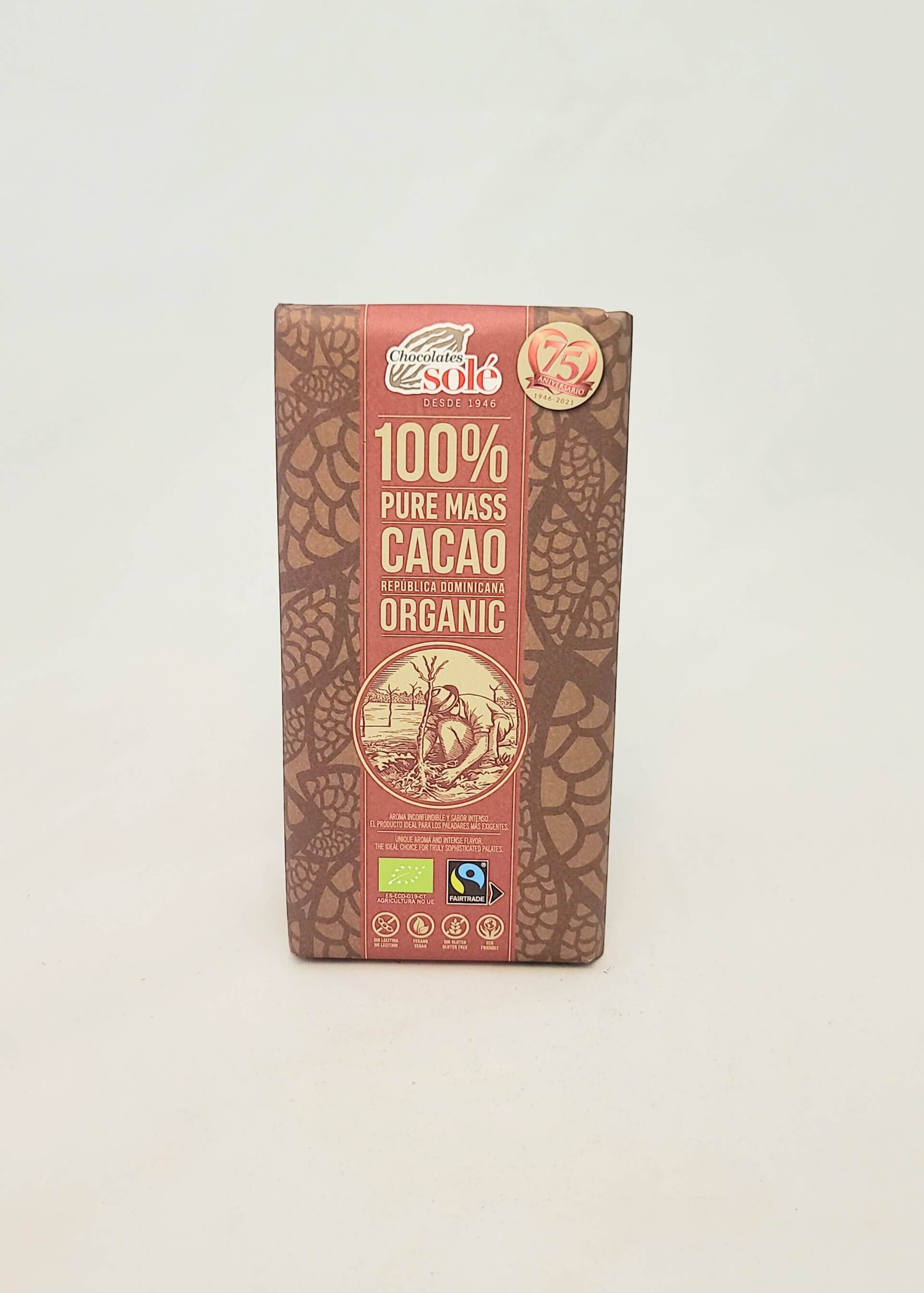 Chocolate 100% cacao Bio 100g Chocolates Solé 