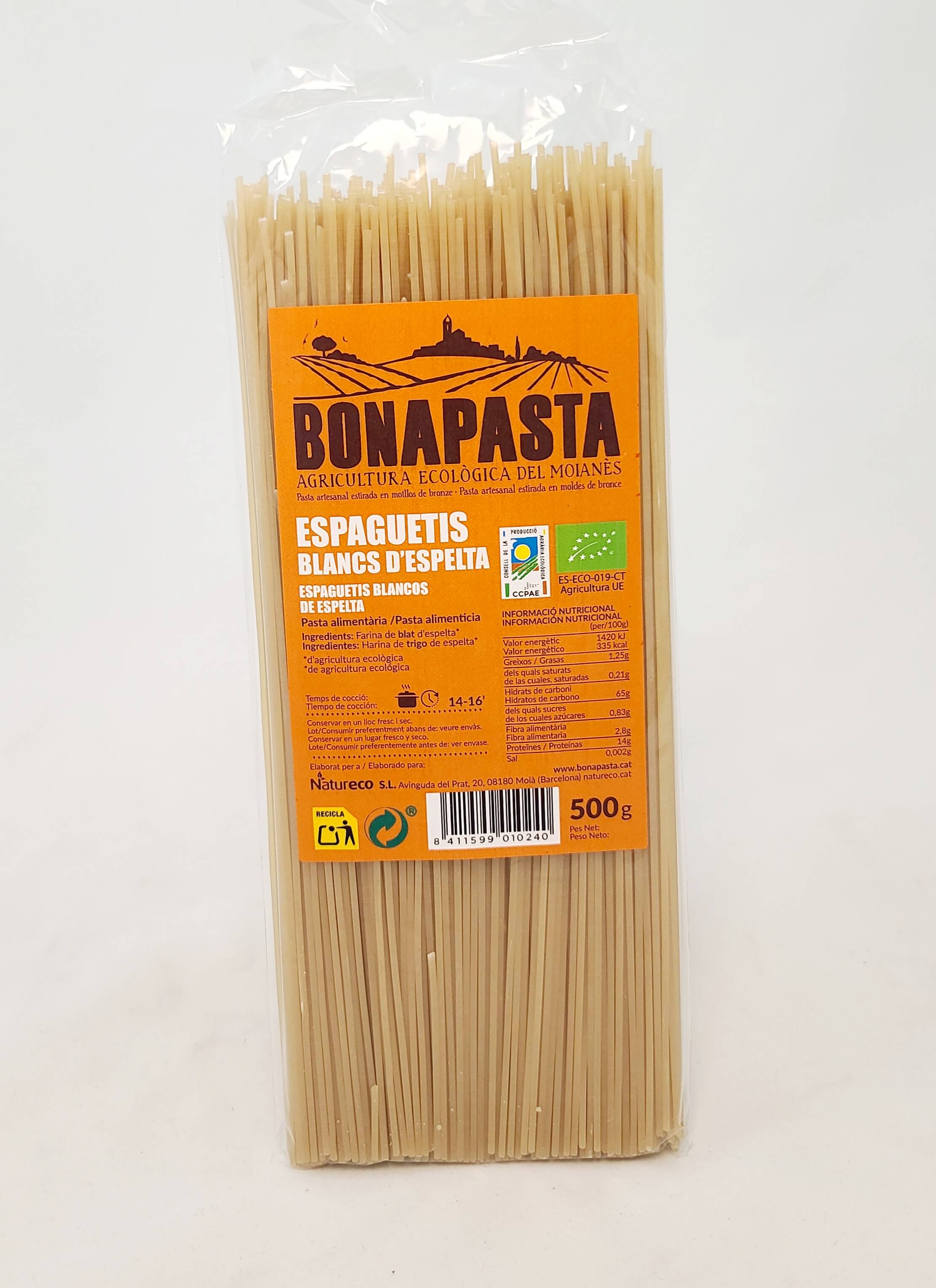 Espaguetis blancs d'espelta 500g Bio Bonapasta 